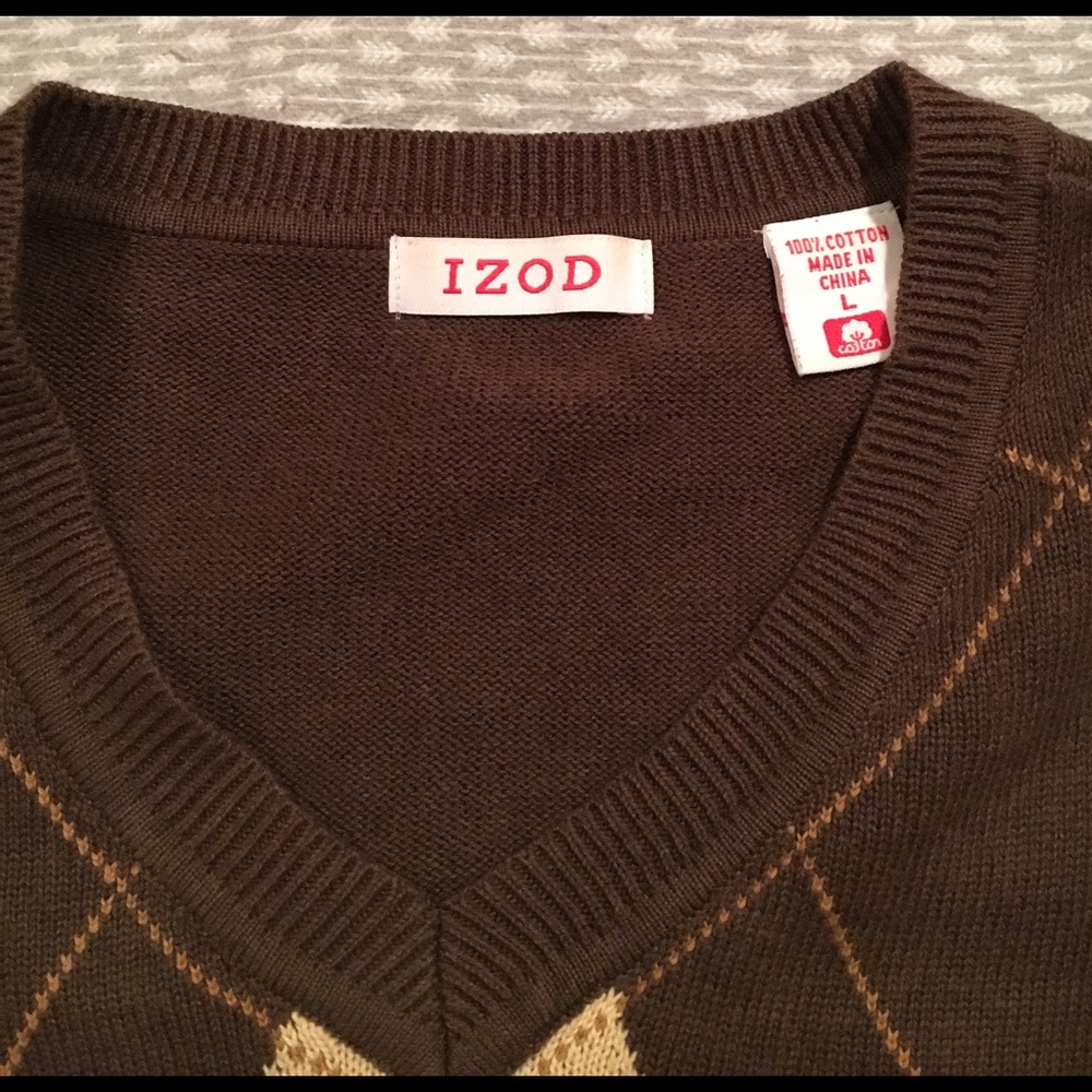 Brown Izod Men size large sweater Y2K EUC dress business top - Picture 2 of 7